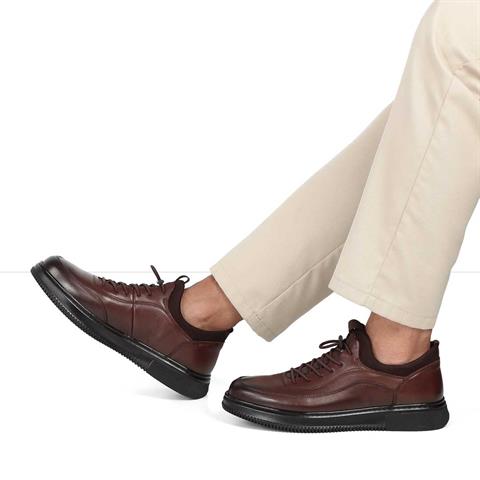 Erkek Kahverengi Bağcıklı Kalın Tabanlı Deri Günlük Ayakkabı