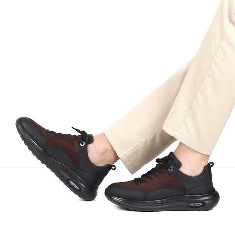 Erkek Kahverengi Bağcıklı Kalın Tabanlı Nubuk Deri Sneaker