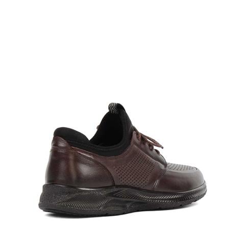 Erkek Kahverengi Bağcıklı Kalın Tabanlı Deri Günlük Ayakkabı