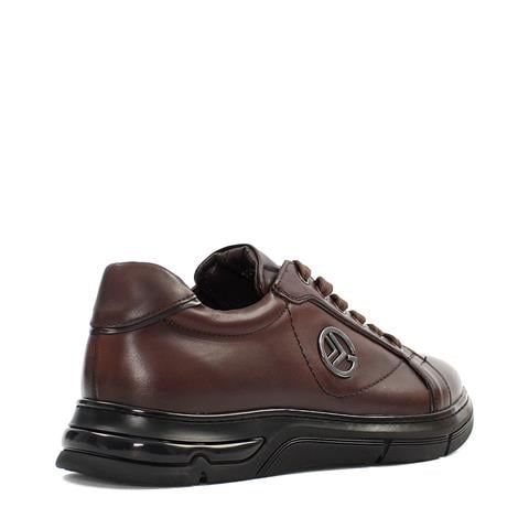 Erkek Kahverengi Bağcıklı Kalın Tabanlı Deri Sneaker