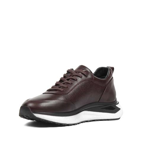 Erkek Kahverengi Bağcıklı Kalın Tabanlı Deri Sneaker