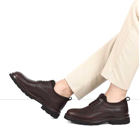 Erkek Kahverengi Bağcıklı Kalın Tabanlı Deri Ayakkabı
