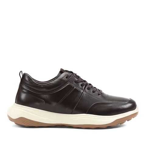 Erkek Kahverengi Bağcıklı Kalın Tabanlı Deri Sneaker