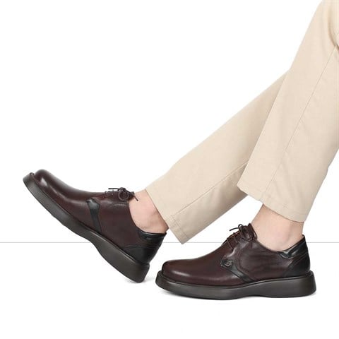 Erkek Kahverengi Bağcıklı Kalın Tabanlı Deri Ayakkabı