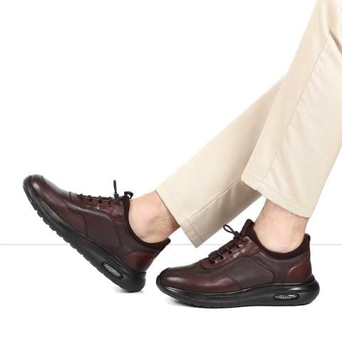 Erkek Kahverengi Bağcıklı Kalın Tabanlı Deri Sneaker