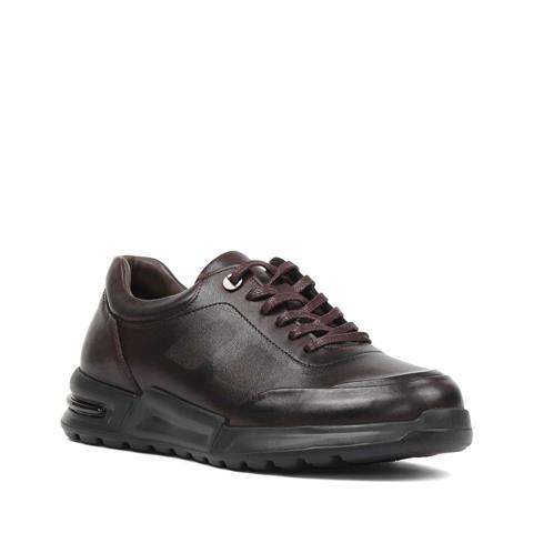 Erkek Kahverengi Bağcıklı Kalın Tabanlı Deri Sneaker