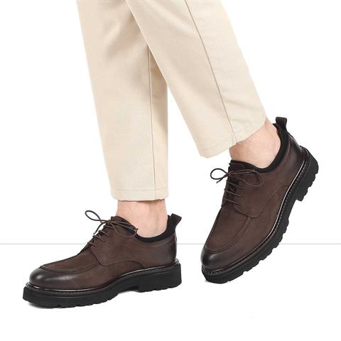 Erkek Kahverengi Bağcıklı Kalın Tabanlı Nubuk Deri Ayakkabı