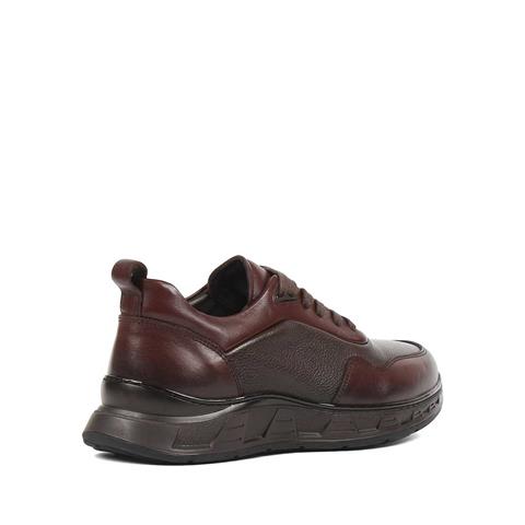 Erkek Kahverengi Bağcıklı Kalın Tabanlı Deri Sneaker