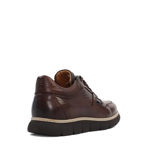 Erkek Kahverengi Bağcıklı Kalın Tabanlı Deri Sneaker