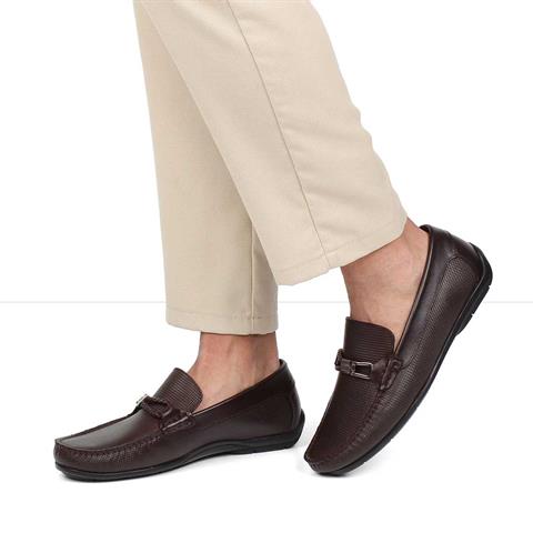 Erkek Kahverengi Baskılı Deri Loafer