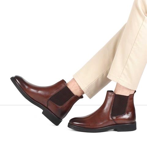 Erkek Kahverengi Deri Chelsea Bot