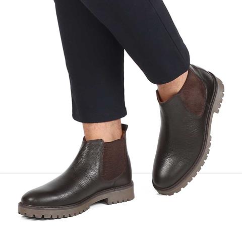 Erkek Kahverengi Deri Chelsea Bot