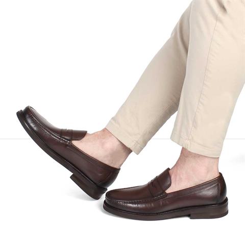 Erkek Kahverengi Deri Loafer