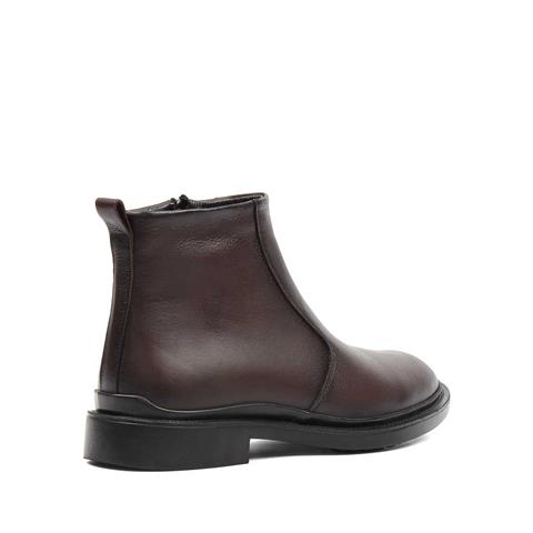 Erkek Kahverengi Fermuarlı Deri Bot