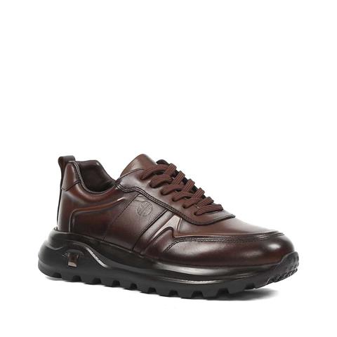 Erkek Kahverengi Kalın Tabanlı Deri Sneaker