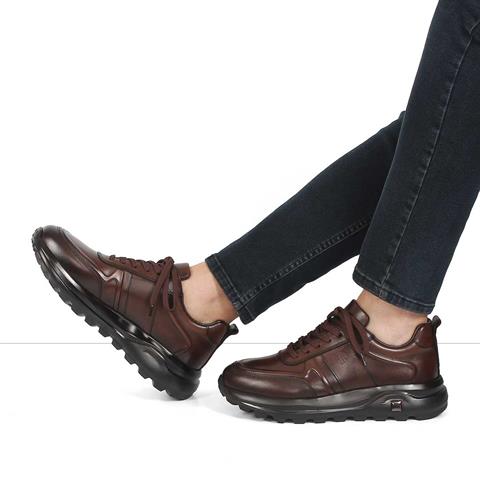 Erkek Kahverengi Kalın Tabanlı Deri Sneaker