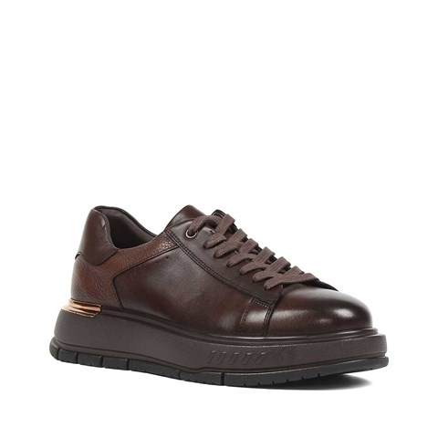 Erkek Kahverengi Kalın Tabanlı Deri Sneaker