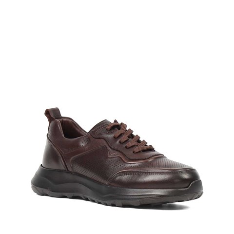 Erkek Kahverengi Kalın Tabanlı Deri Sneaker