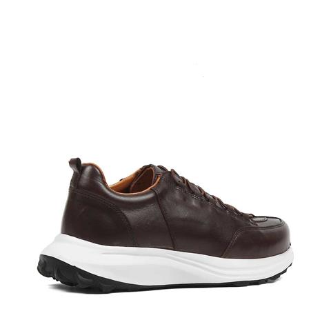 Erkek Kahverengi Kalın Tabanlı Deri Sneaker