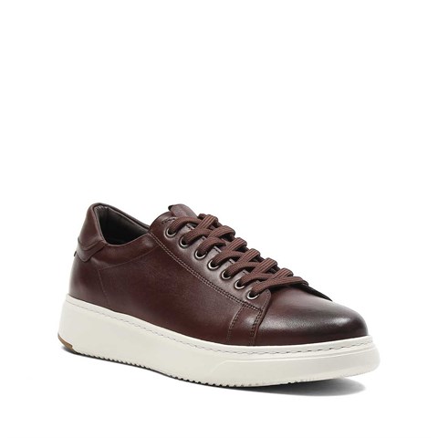Erkek Kahverengi Kalın Tabanlı Deri Sneaker
