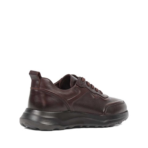Erkek Kahverengi Kalın Tabanlı Deri Sneaker