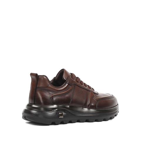 Erkek Kahverengi Kalın Tabanlı Deri Sneaker