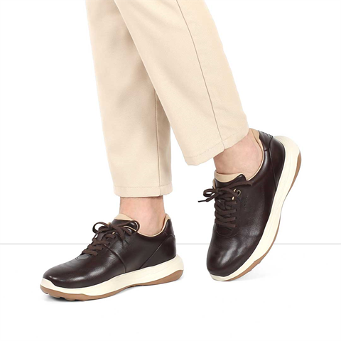 Erkek Kahverengi Kalın Tabanlı Deri Sneaker