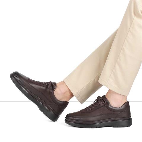 Erkek Kahverengi Kalın Tabanlı Deri Sneaker