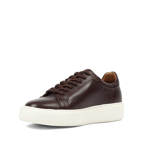 Erkek Kahverengi Kalın Tabanlı Deri Sneaker