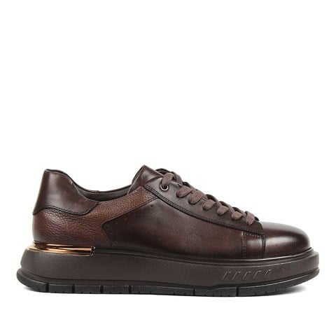 Erkek Kahverengi Kalın Tabanlı Deri Sneaker