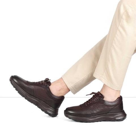 Erkek Kahverengi Kalın Tabanlı Deri Sneaker