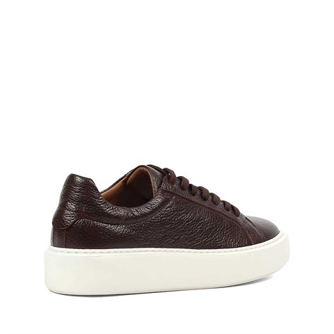 Erkek Kahverengi Kalın Tabanlı Deri Sneaker