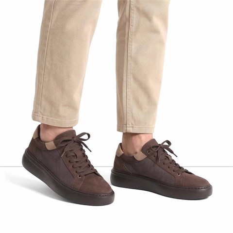 Erkek Kahverengi Kalın Tabanlı Nubuk Deri Sneaker