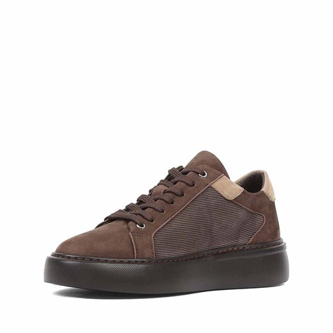 Erkek Kahverengi Kalın Tabanlı Nubuk Deri Sneaker