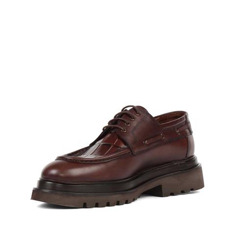 Erkek Kahverengi Kroko Bağcıklı Kalın Tabanlı Deri Günlük Ayakkabı