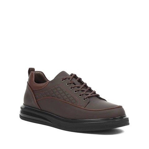 Erkek Kahverengi Mat Deri Sneaker