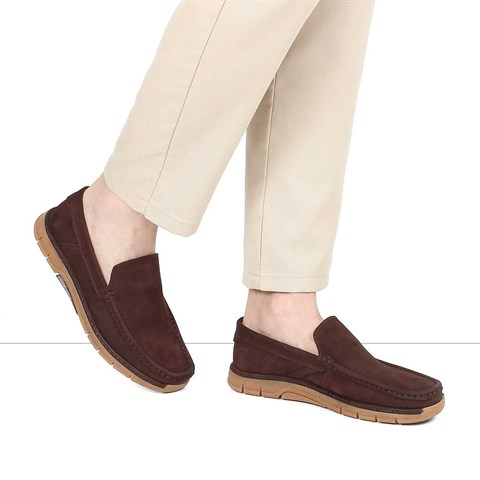Erkek Kahverengi Nubuk Deri Loafer