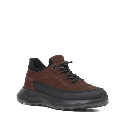 Erkek Kahverengi Nubuk Siyah Deri Sneaker