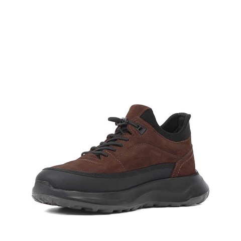 Erkek Kahverengi Nubuk Siyah Deri Sneaker