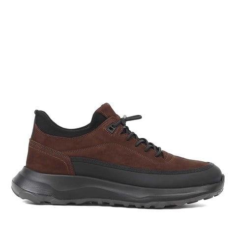 Erkek Kahverengi Nubuk Siyah Deri Sneaker