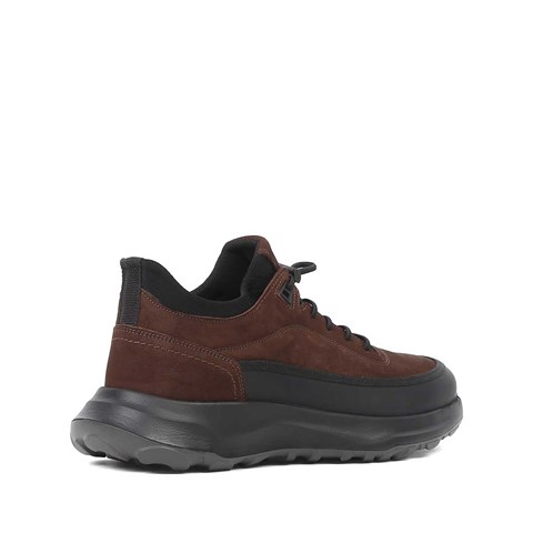 Erkek Kahverengi Nubuk Siyah Deri Sneaker