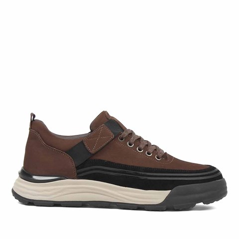 Celal Gültekin Erkek Kahverengi Nubuk Siyah Süet Deri Sneaker