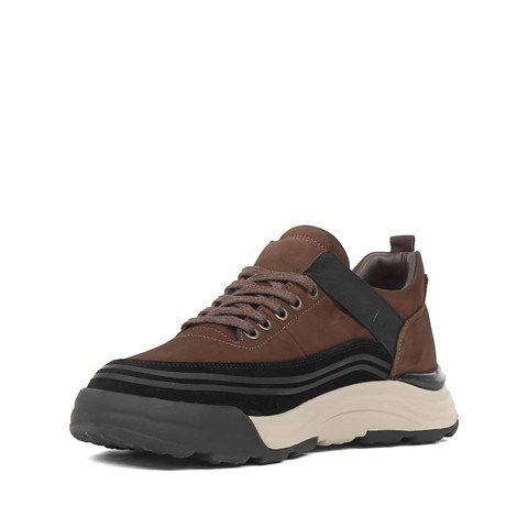 Erkek Kahverengi Nubuk Siyah Süet Deri Sneaker