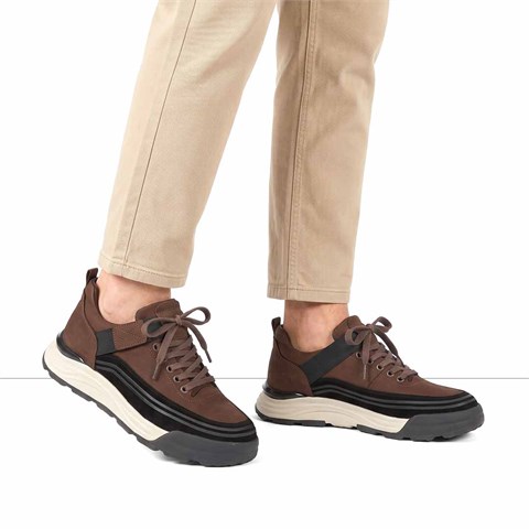 Erkek Kahverengi Nubuk Siyah Süet Deri Sneaker