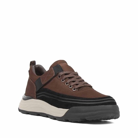 Erkek Kahverengi Nubuk Siyah Süet Deri Sneaker
