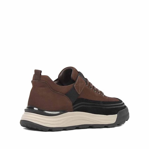 Erkek Kahverengi Nubuk Siyah Süet Deri Sneaker