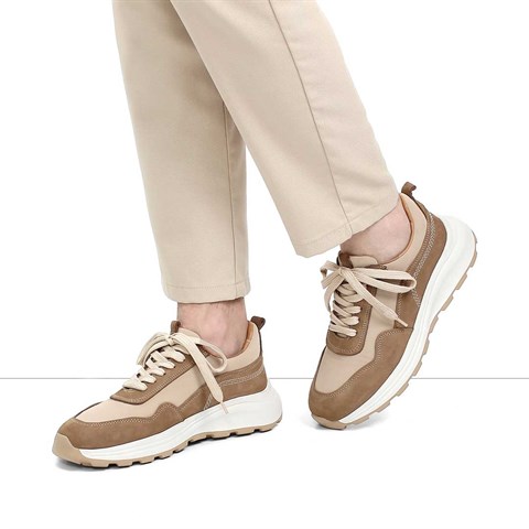 Erkek Kum Kalın Tabanlı Nubuk Deri Sneaker