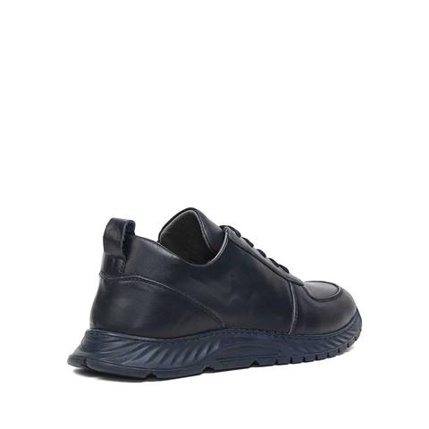 Erkek Lacivert Bağcıklı Deri Sneaker