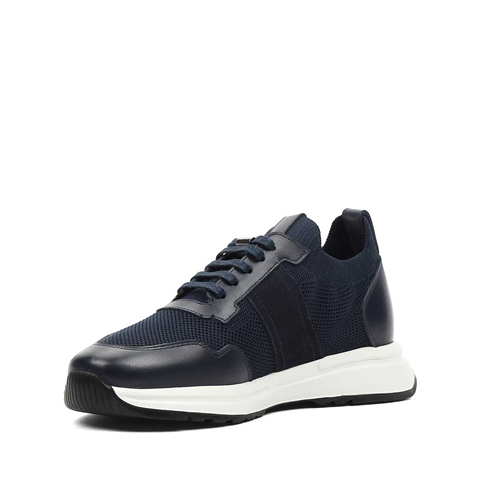 Erkek Lacivert Bağcıklı Deri Sneaker