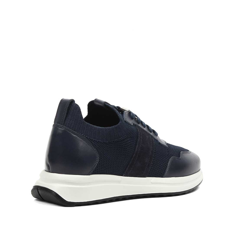 Erkek Lacivert Bağcıklı Deri Sneaker